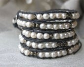 Pyrite and Pearl Wrap Bracelet