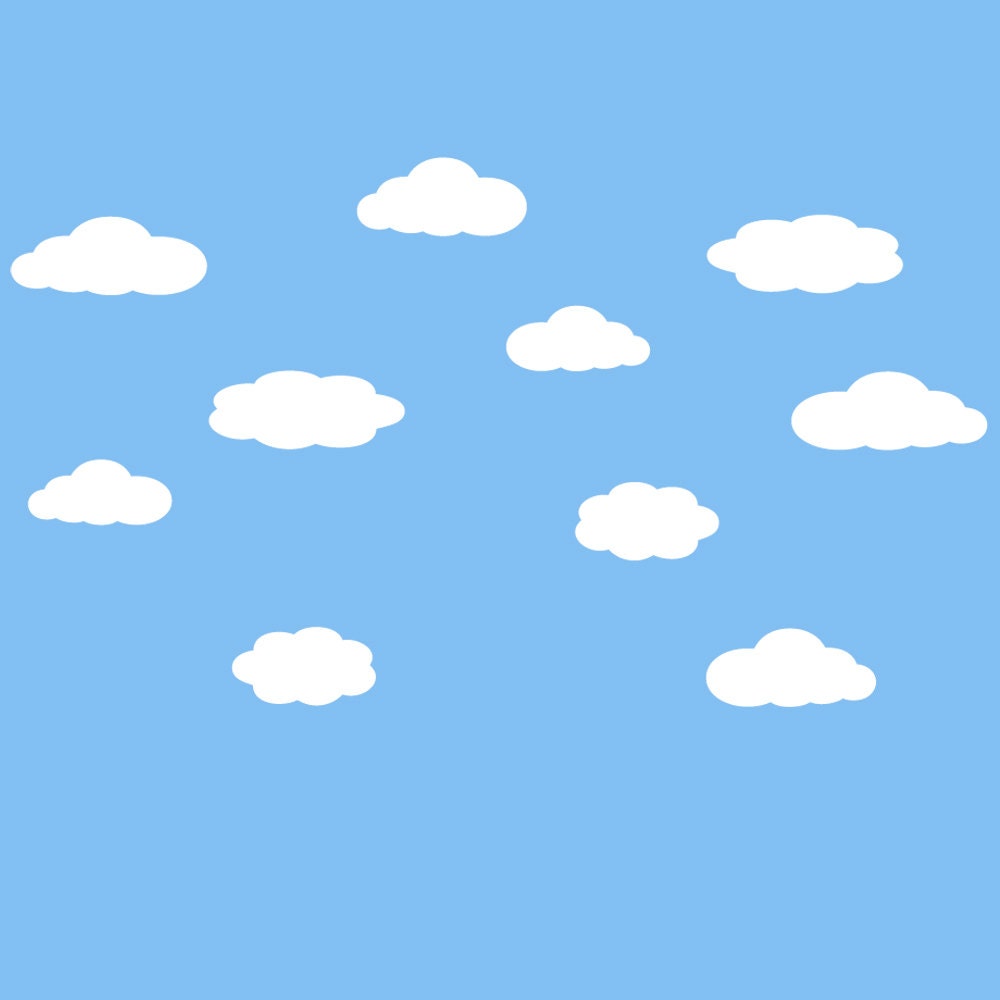 Wall Decals Set of 10 Clouds for Children's Playroom