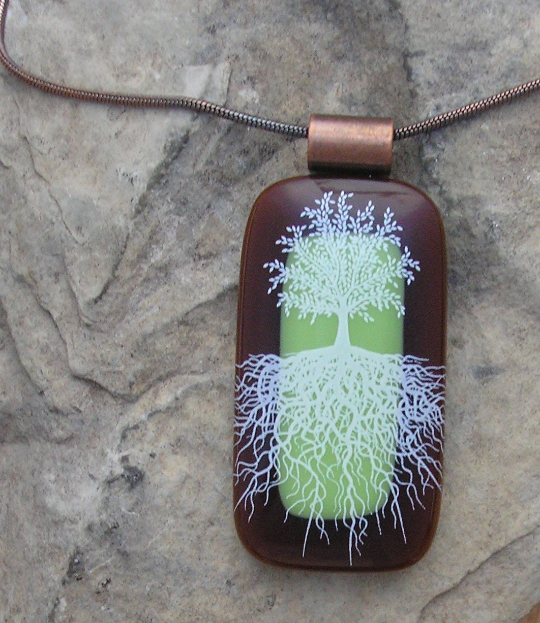 Earthy Tree of Life Necklace Fused Glass Tree Pendant