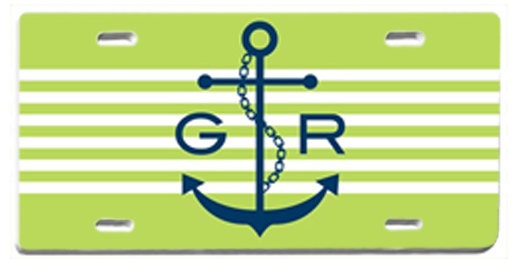 Personalized License Plate with Monogram- Car Tag- Sweet Sixteen Gift- Nautical Anchor