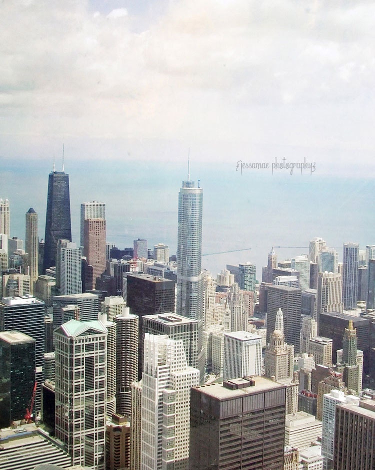 Chicago From Above - Blue Steel Gray Urban City Skyline Chicago Skyscrapers Photography Travel Print (8x10) Chicago Photography