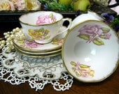 3 Roslyn DEMITASSE Footed Tea Cups Teacup and Saucers - England 9797