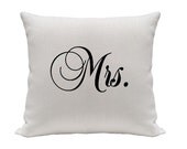 FREE USA SHIPPING: Mrs. Printed Pillow Cover, Black and White Pillow, Home Decor Pillow, Throw Pillows, Accent Pillows, Pillow Cover