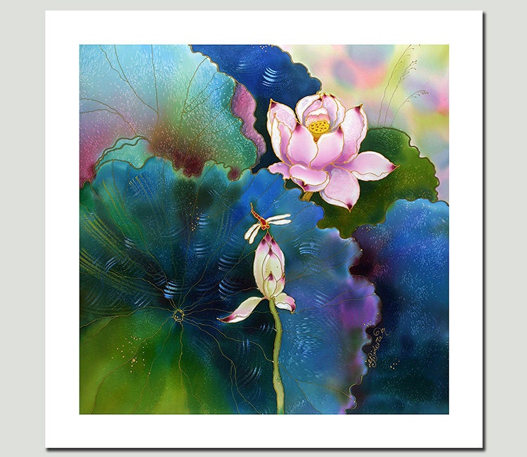 GICLEE Print-Of Original Painting-SILK Painting-Acrylic Painting-FISHES-Lotus-Koi -8.5inX11in