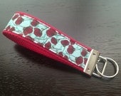 Fabric wristlet keychain, key fob - Red peony