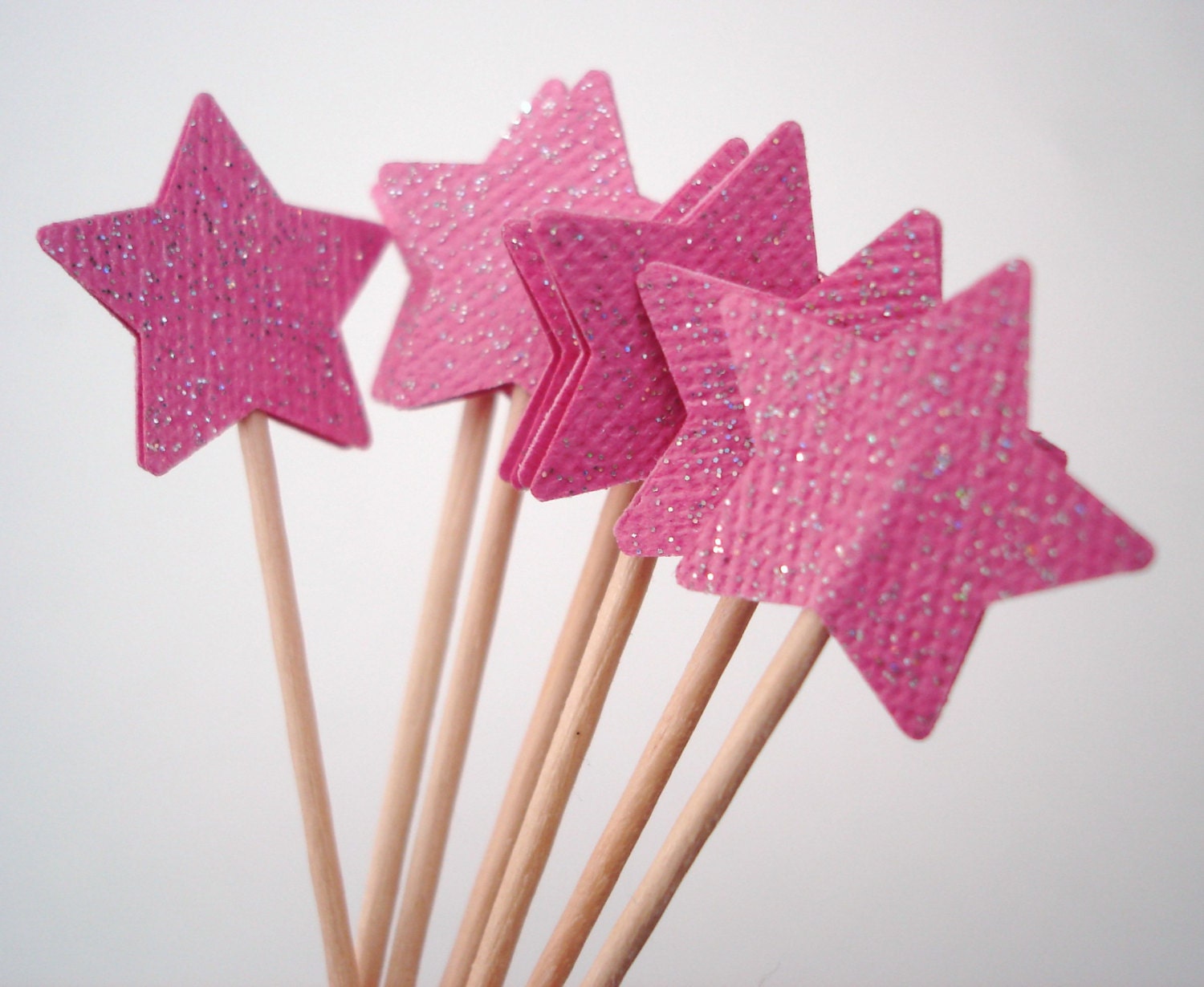 24 Glittered Pink Star Party Picks, Cupcake Toppers, Food Picks, Toothpicks, Drink Picks - No932