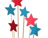 12 Red Blue Star Photo Booth Props, Wedding Photo Props, Props on a Stick, Star on a Stick, Star Skewers, Cupcake Toppers - No883