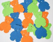 100 Green Blue Orange Teddy Bear punch die cut confetti embellishments - No557