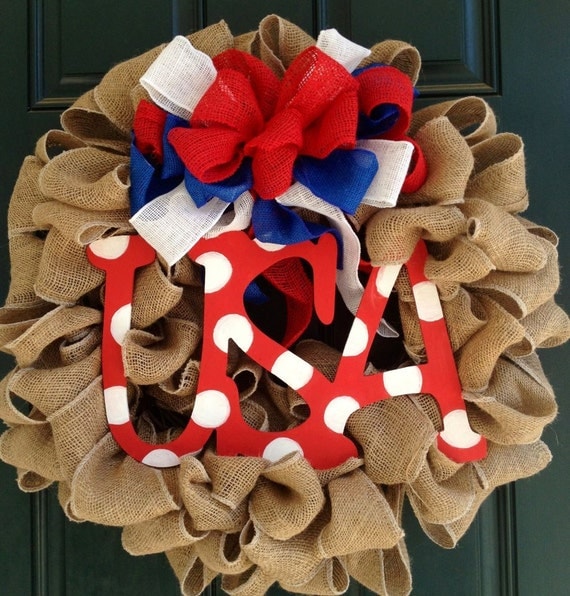USA Burlap Wreath - 4th of July- Patriotic