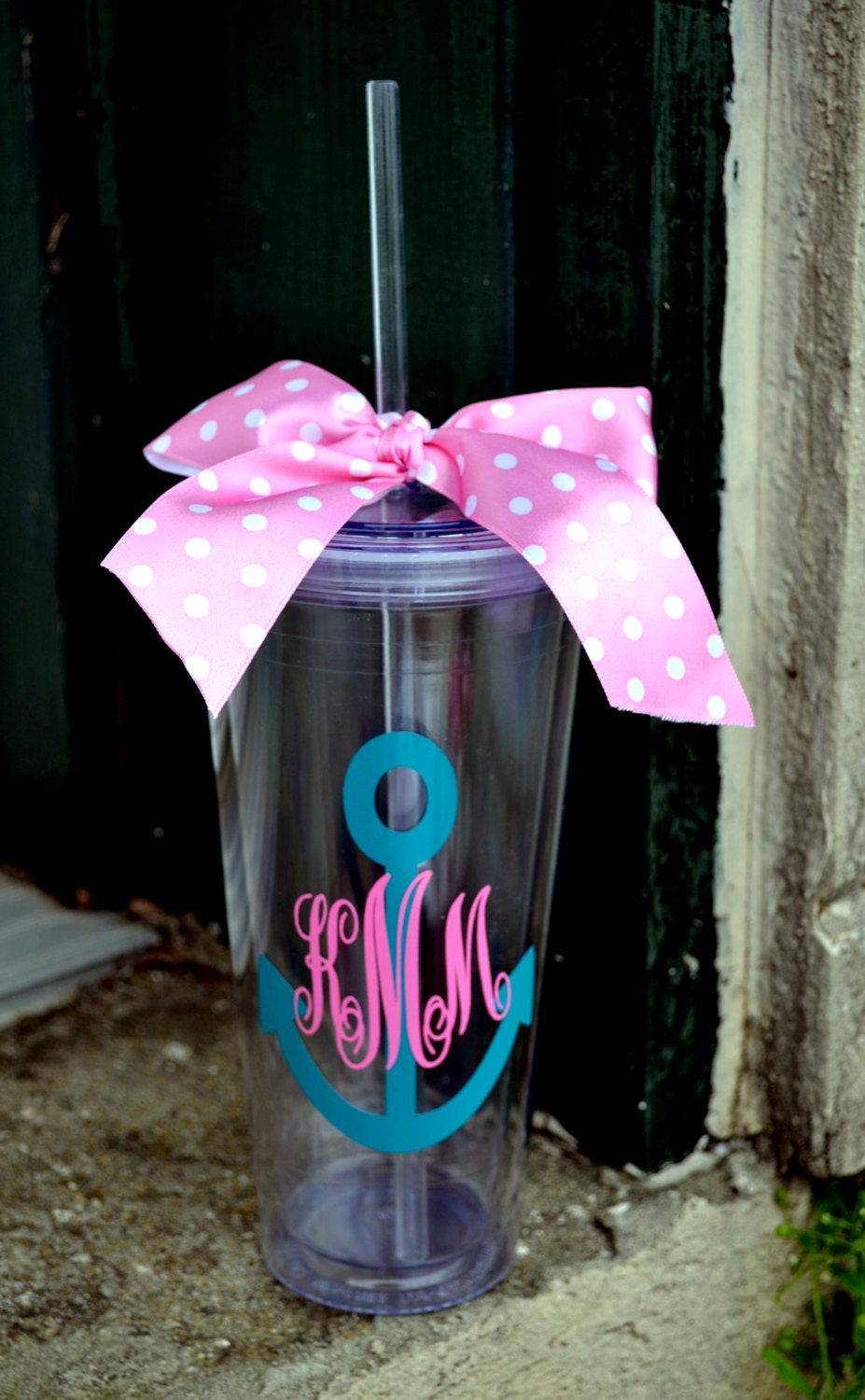 Anchor Monogram CLEAR Personalized - 20oz - Tumbler cup with Lid & Straw - Nautical - Bridesmaid Gift