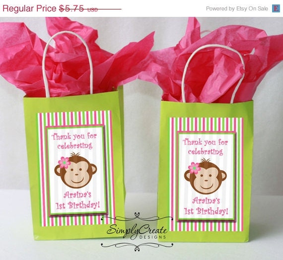 SALE Mod Monkey Favor Tag DIGITAL FILE 4x6 Jpeg Digital File Personalized Il_570xn