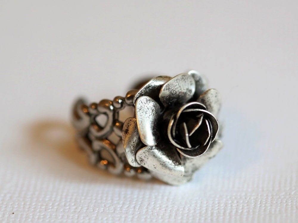 Ring, Rose Flower  Ring, Silver Spoon Ring, Ring,Antique Ring,Silver Ring,Wrapped,Adjustable,Bridesmaid.