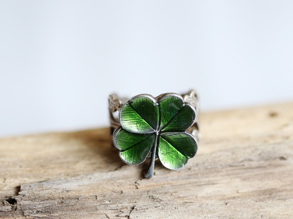 Silver Ring, Four Leaf Clover Ring, Silver Ring,  Irish Shamrock Ring,Antique Ring,Silver Ring,Wrapped,Adjustable,Bridesmaid.
