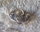 Vintage Silver Plate Pill Box Trinket Box Religious Scene Germany