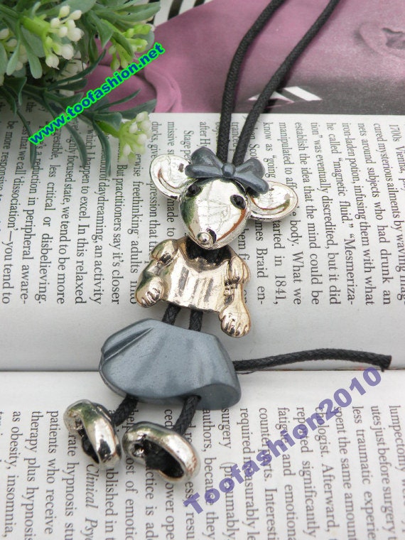 Pretty retro silver 3d purple bow and skirt mouse sister with adjustable rope necklace pendant jewelry vintage style