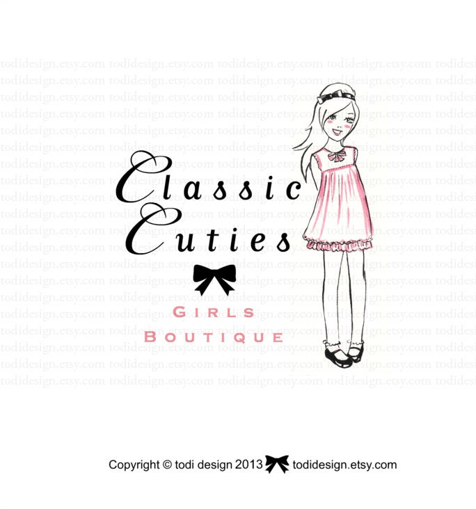 Character Illustrated Premade Classic Cuties Logo design-OOAK Will not be resold- Boutique Couture Il_570xn