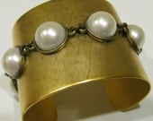 2" Matte Gold with Faux Pearl Cuff Bracelet  "PearlZ"