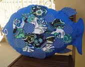 fish cushion royal blue