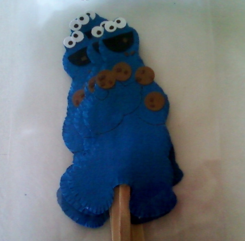 COOKIE MONSTER Food Picks/Cupcake Toppers (Set of 12) -- For all things Sesame Street