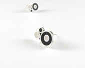 Sterling Silver Earrings - Black and White  Bubbles - Ear Studs
