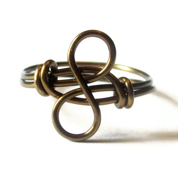 Wire Wrapped Infinity Ring, Custom Size Antique Brass Promise Ring