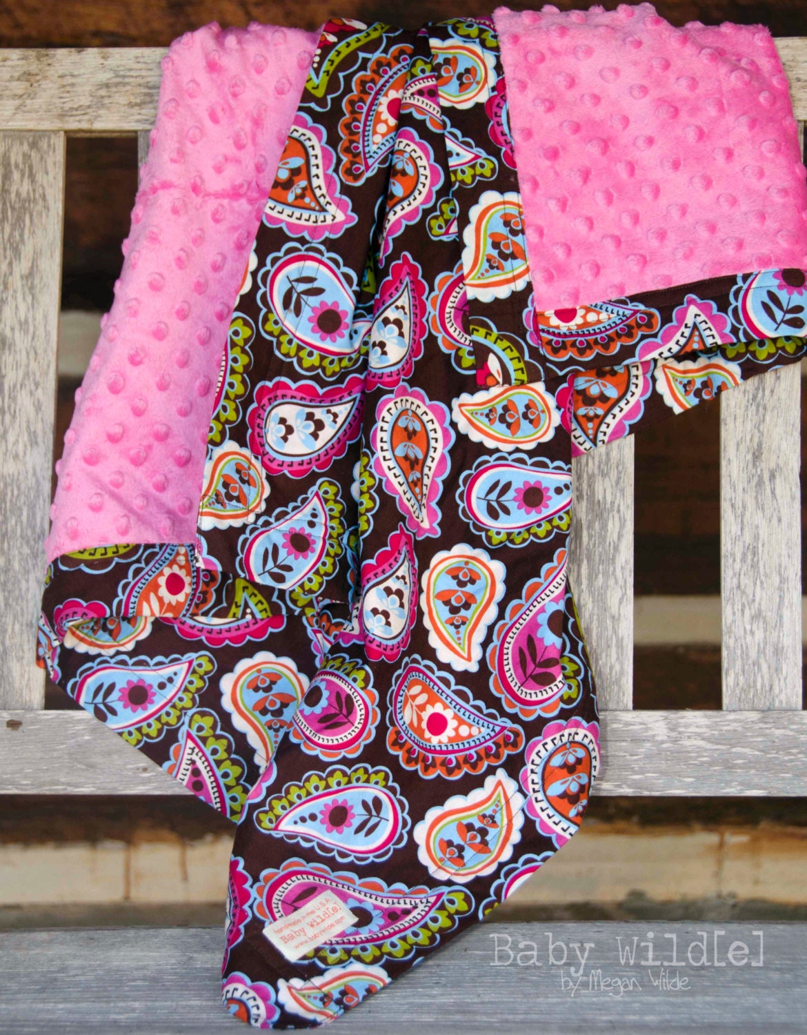Stroller Blanket Minky Girl Pink Brown Blue Orange Green - Name Available - Ready to Ship - Paisley Play
