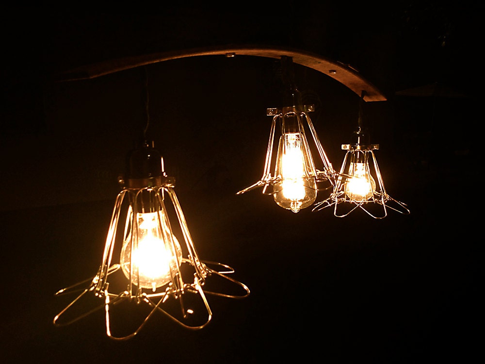 Rustic Industrial Pendant Lights / Cage Lights / Trouble Lights Upcycled / Machine Age