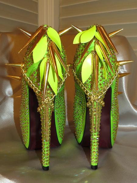 High Heel Platform Spiked Women Shoes Neon Lime size 7....A SpikesByG Design