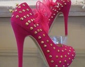 High Heel Platform Spiked Studded  Women Shoes Hot Pink size 8... SALE ...A SpikesByG Design