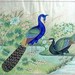 Vintage Peacock, Peafowl Silk Painting,Wall Hanging, 44x32in