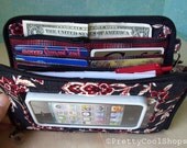 Super Mega Touch Screen Wallet, iphone wallet wristlet, fabric cell phone case, large wallet, bifold wallet, wrist strap, cell phone wallet