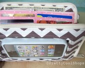 Super Mega Touch Screen Wallet, iphone wallet wristlet, fabric phone case, large wallet, bifold wallet, cell phone wallet, chevron, grey