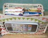 Super Mega Touch Screen Wallet, iphone wallet wristlet, fabric cell phone case, large wallet, bifold wallet, wrist strap, cell phone wallet