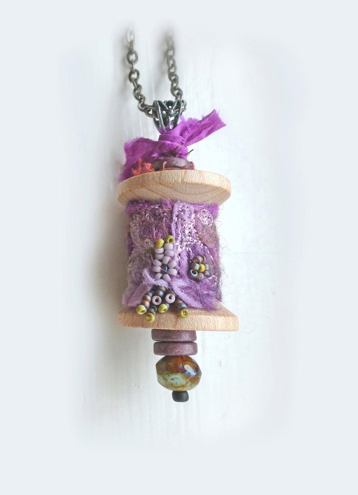 Felt Wrapped Wooden Spool Pendant