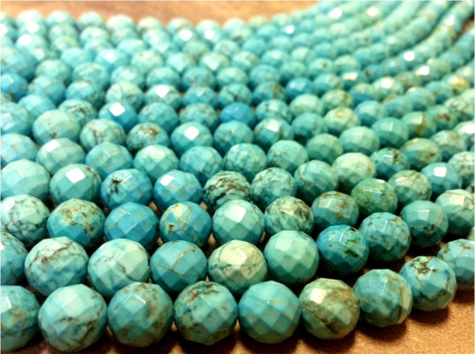 6 mm. Stabilized Turquoise Faceted Round Beads - Full Strand 15 inches (r26)