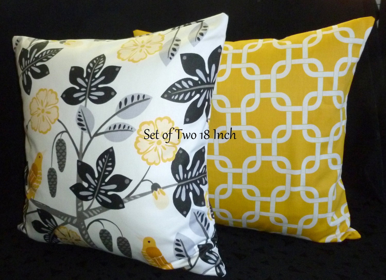 Decorative Pillow Covers in Bright Corn Yellow and White -Two 18 Inch