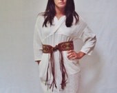 Vintage 70s White BOHEMIAN Tunic Caftan Dress by GUESS S M SLOUCHY Gauzy Cotton Beach Hippie