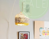 SALE Pendant lamp in mustard yellow / light gray . Eco design. Hand crocheted