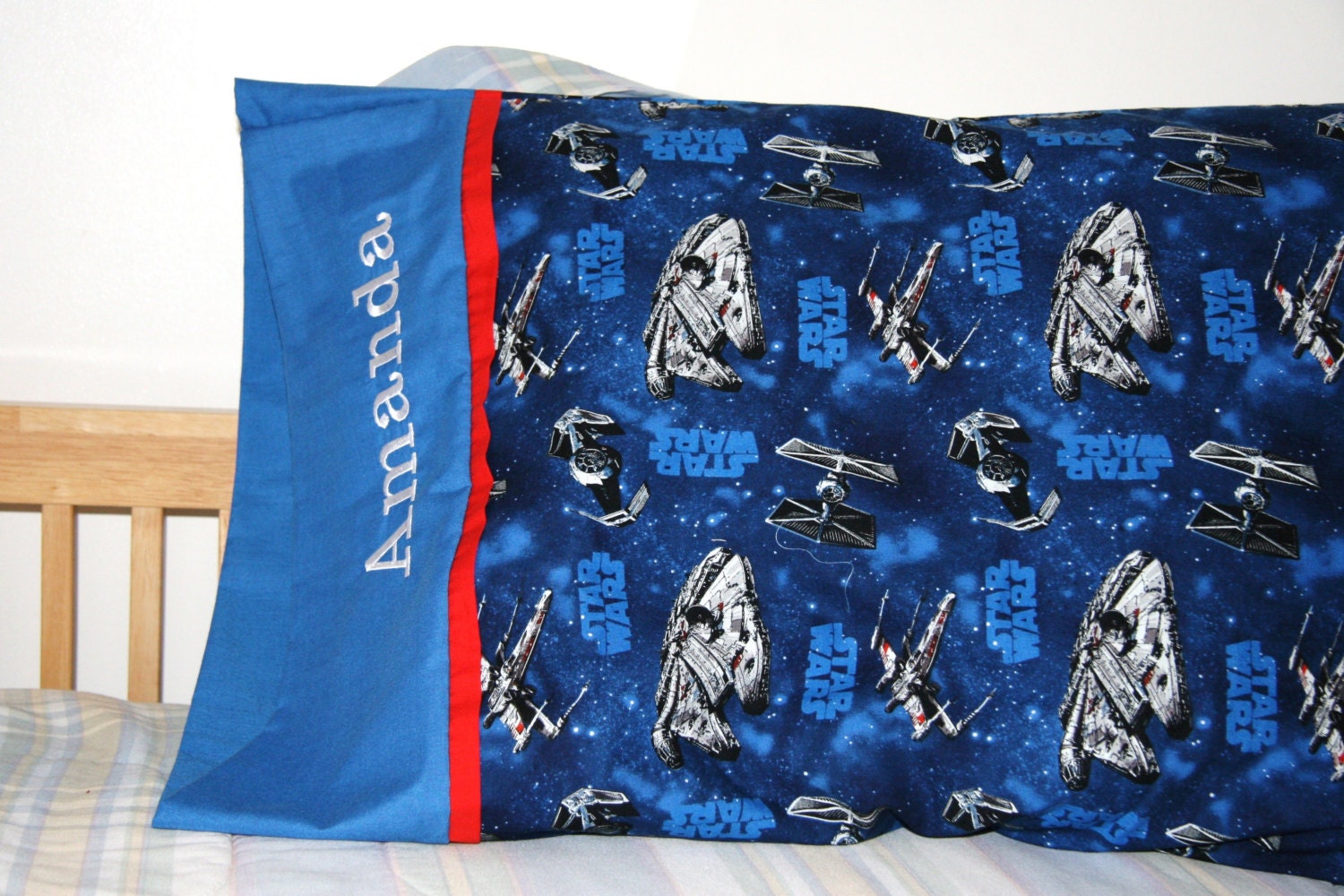 Star Wars Pillowcase - X-Wing - Blue and Red - Custom Embroidered Pillowcase
