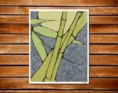 Moonlit Bamboo Watercolor Ink Pattern Green Yellow Blue Illustrated Art Print
