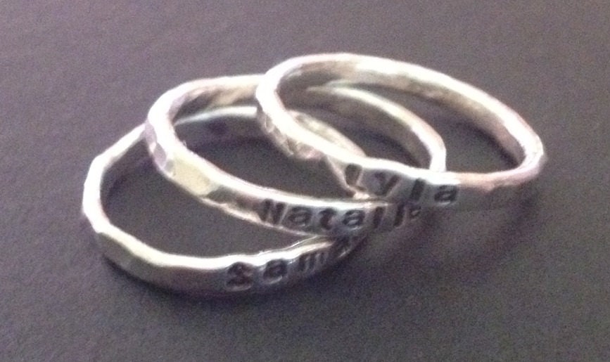 rustic hand forged fine silver handstamped ring