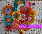 A Pair of Crocheted Earrings - colorful, bohemian, tribal, gypsy earrings- fiesta - pink, orange, purple, turquoise, green - rainbow crochet