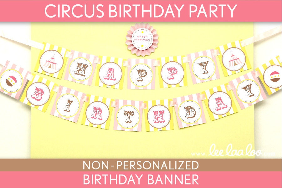 Circus Birthday Party - Banner (Happy Birthday) NonPersonalized Printable // Circus Pink - B14Pz2 Il_170x135