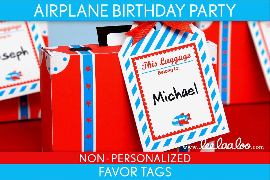 Airplane Birthday Party - Favor Tags & Bonus: Favor Box NonPersonalized Printable // Airplane - B33Nk