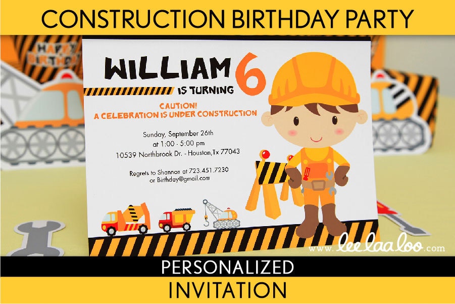 Construction Birthday Party Invitation Personalized Printable // Construction - B2Pa2 Il_570xn