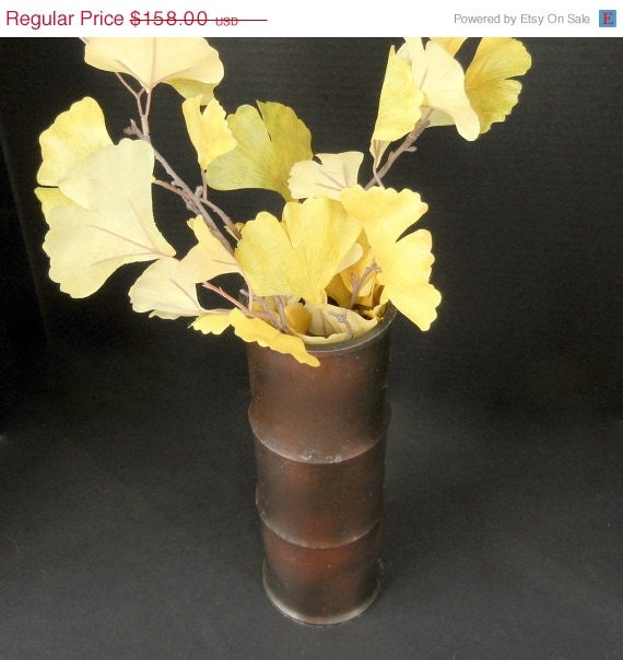 FATHERS DAY 20% SALE Tall Cylinder Fluted Vase / Heavy Bronze Metal / Elegant and Taylored /  Exotic Home Decor  //   11" Tall  x  3 3/4" W