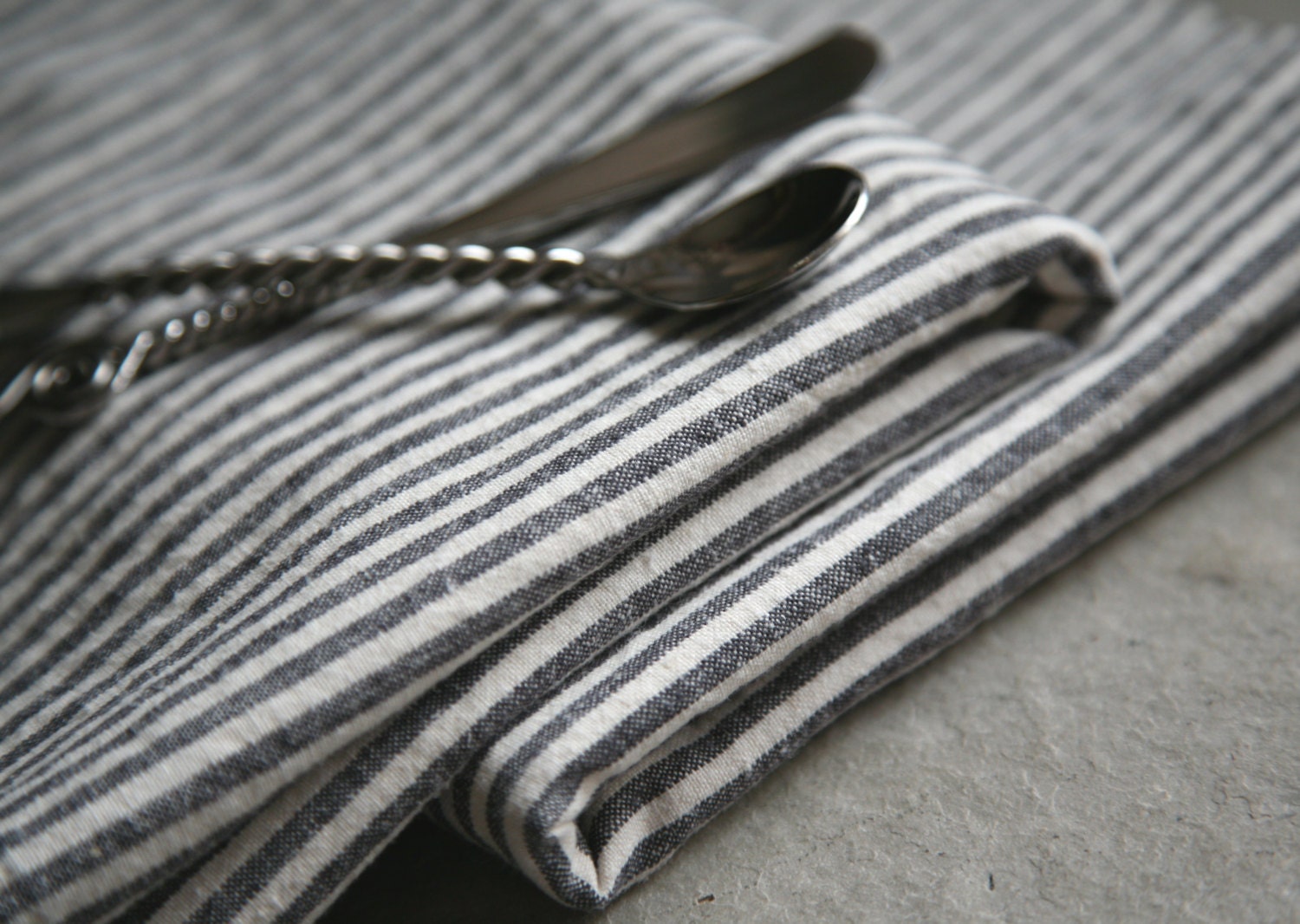 8 Organic Stripe Napkins - Organic Cotton and Hemp Eco Cloth // Choice of Single Accent Color - TallPineStudio
