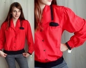Red & Black Silky 80s Blouse