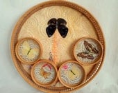 Real Butterfly Wing Glass & Wicker Tea Tray with 4 Coasters Set
