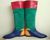 Color Block Snake Skin & Suede Rainbow Boots
